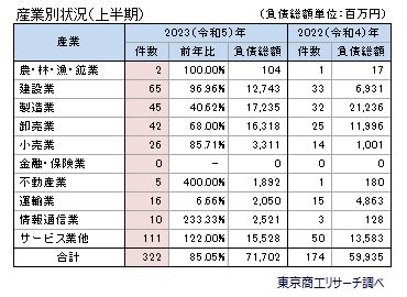 産業別倒産状況（上半期）