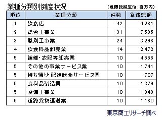 業種分類別倒産状況（上半期）