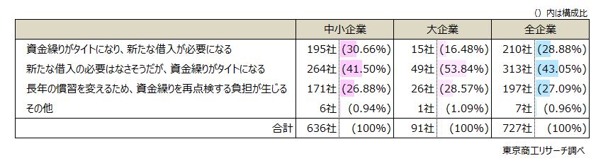 マイナスの影響として、最も大きいことは何ですか？　◇「新たな借入が必要」が約3割