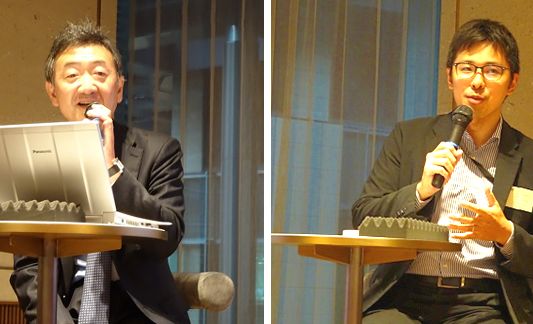 登壇したGBJ・堀内社長（左）、金融庁・水谷課長補佐
