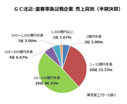 GC注記・重要事象記載企業　売上高別（半期決算）