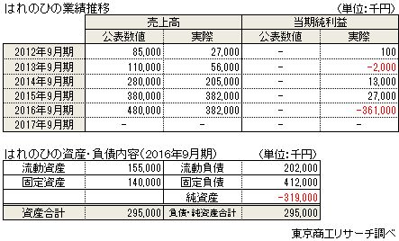 「はれのひ」の決算データ