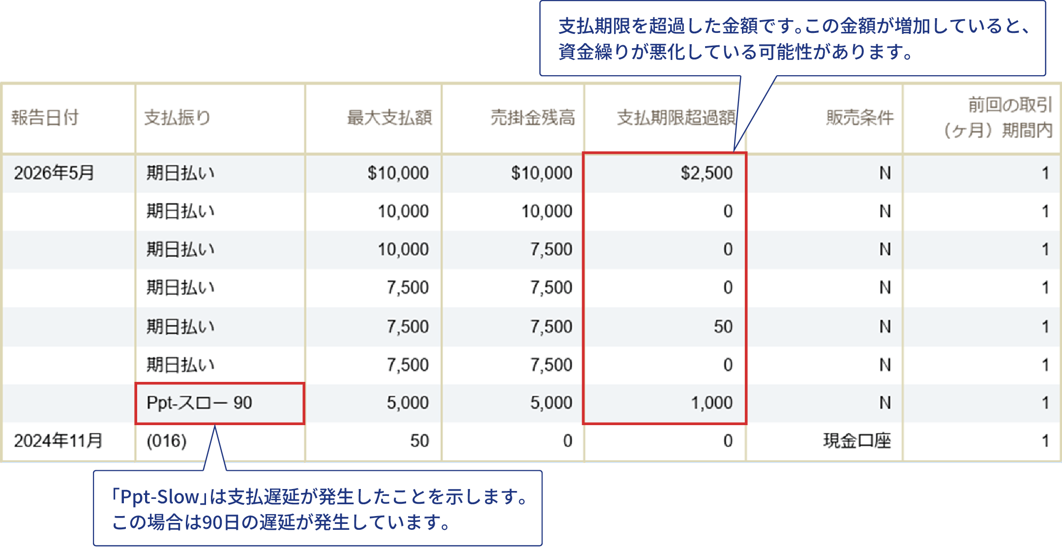 支払振り情報「Detailed Payment History」
