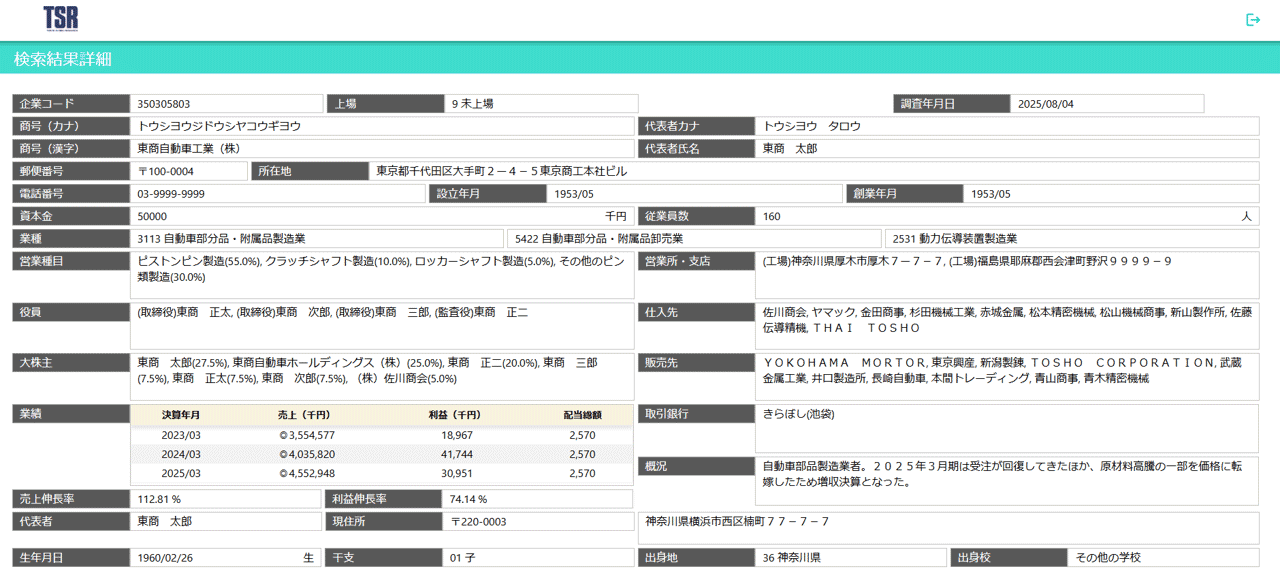 個社詳細情報サンプル